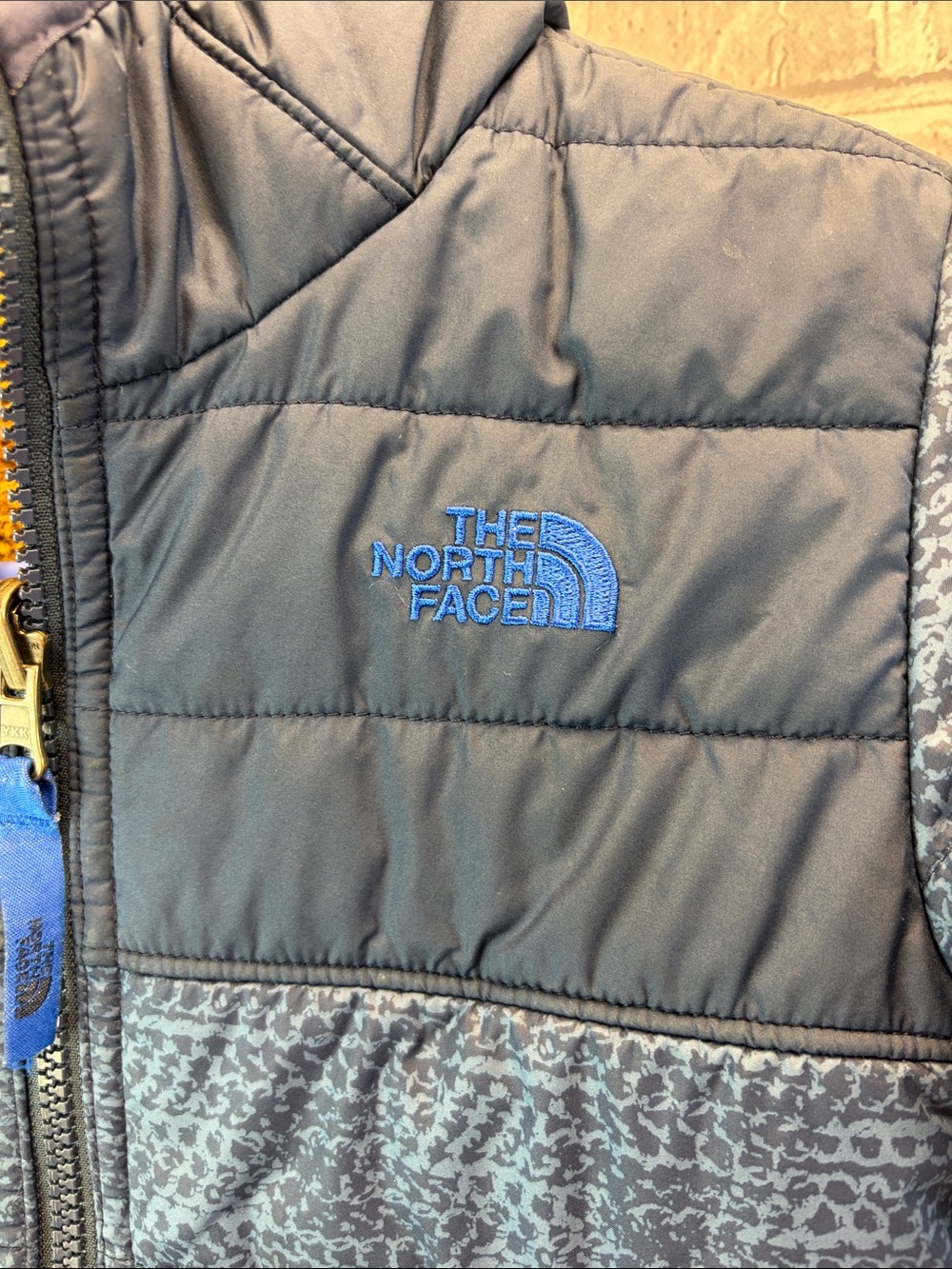 The North Face Kids Navy Blue Quilted Puffer Jacket with Sherpa Hood reversible - Picture 2 of 9